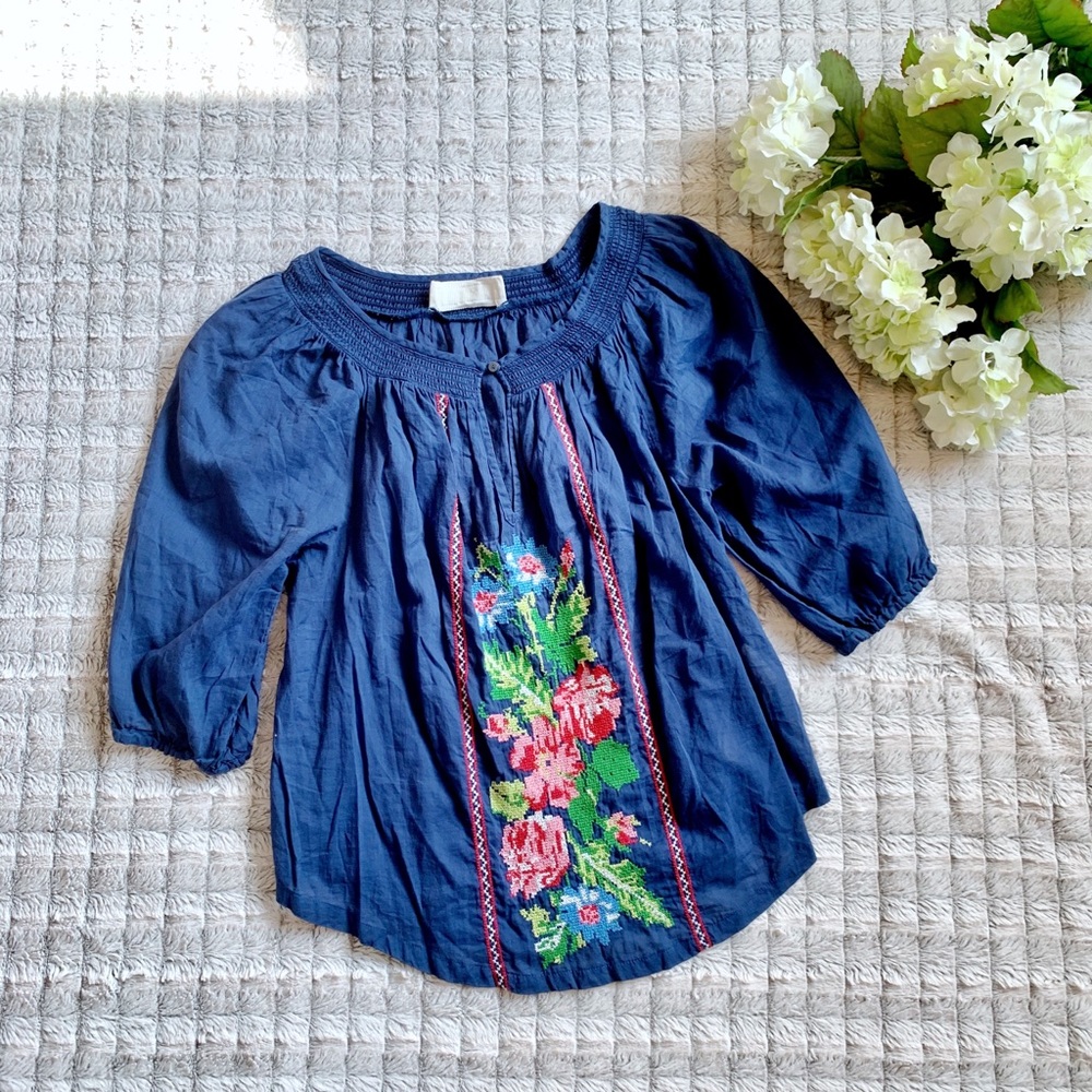 Embroidered Navy Blue Women's Top
